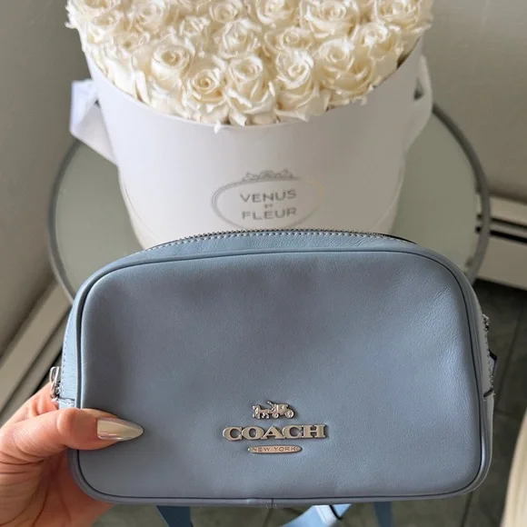 Coach Sky Blue Leather waist bag Fanny pack waistbag crossbody Pouch bag pocket - Picture 1 of 6